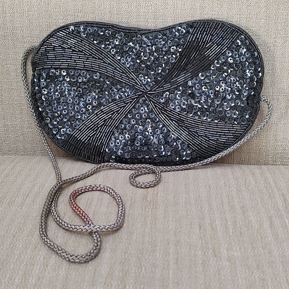 Karen Mitchell Beaded and Sequined Special Occasion Shoulder Bag in Gray